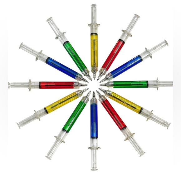 NWT Syringe Pens - (Bulk Pack of 24) Retractable Fun Multi Color Novelty Pen - Picture 4 of 7